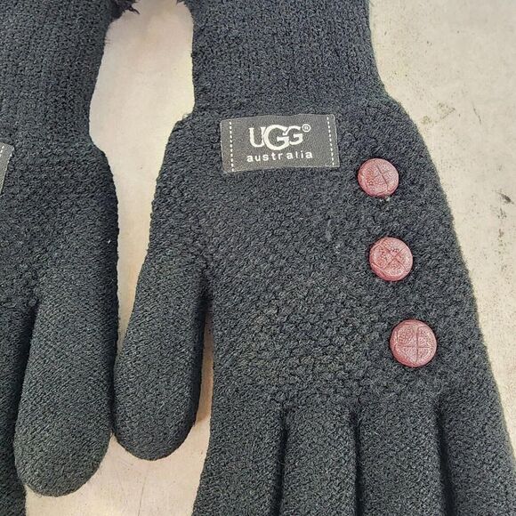 UGG Plush Knit lined Gloves Size S/M Black button accents Winter Glove - Picture 3 of 6